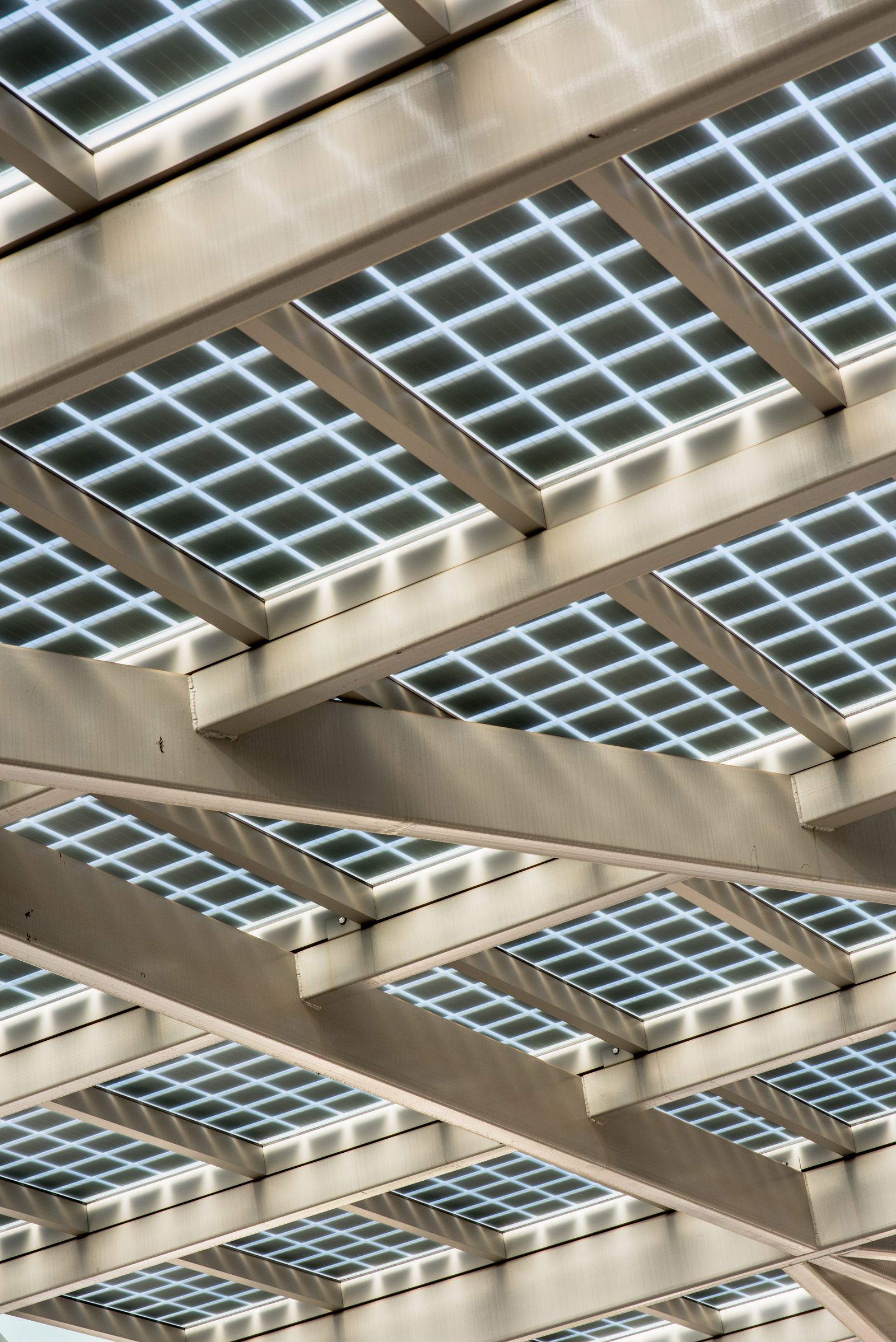 Close detail of a solar module surface in Valley sunlight
